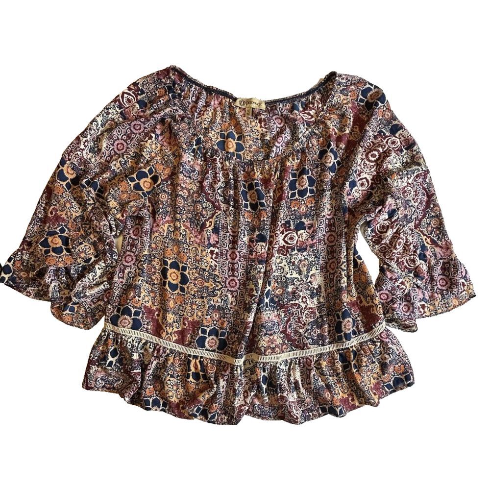 Democracy Womens Floral Allover Print Bell Sleeve Boho Blouse Multicolor Size 3X - Picture 2 of 6